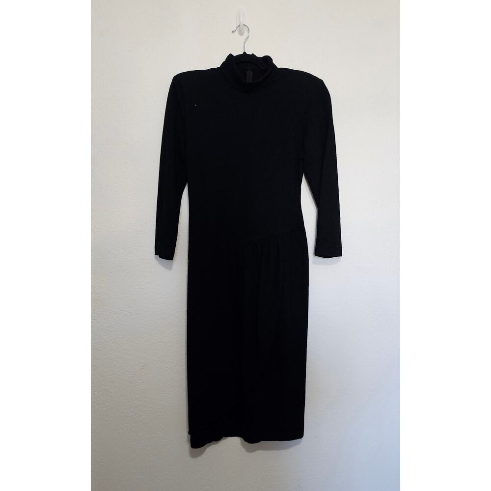 Jane Singer Black Vintage Dress Womens 80s Gothic Shoulder Pads Asymmetrical Hem